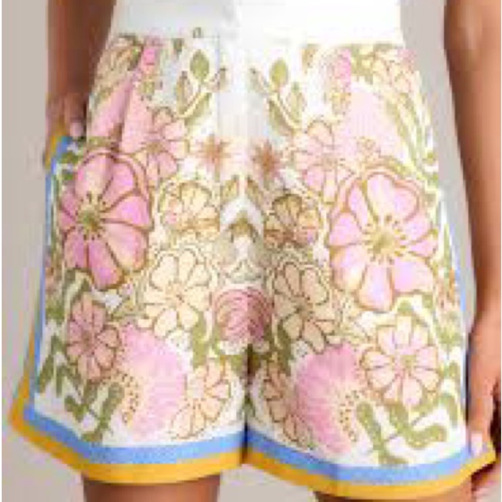 Skies Are Blue High Waist Pink and Green Floral Shorts NWT